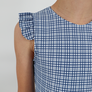 girls newport navy gingham ruffle cap sleeve one piece