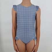 girls newport navy gingham ruffle cap sleeve one piece