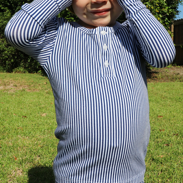 unisex navy stripe pima pajamas set