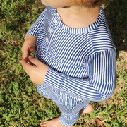 unisex navy stripe pima pajamas set