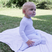 baby powder blue stripe pima footie