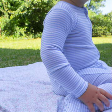 baby powder blue stripe pima footie