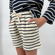unisex cream and navy stripe short