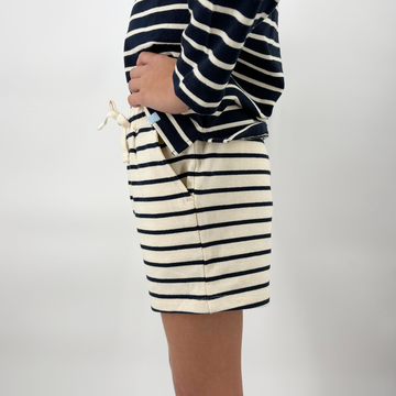 unisex cream and navy stripe short