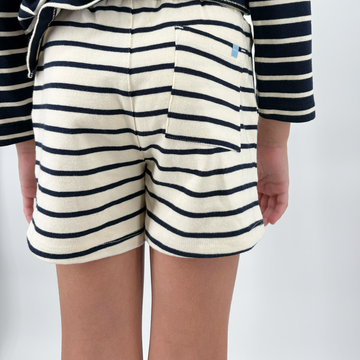 unisex cream and navy stripe short