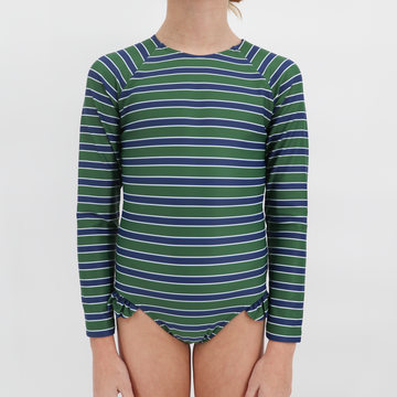 girls evergreen stripe rashguard one piece