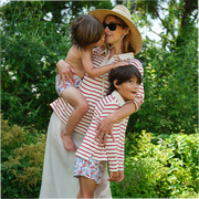 women's cream and red stripe rugby shirt