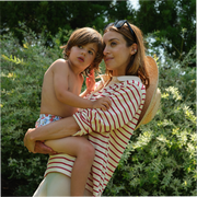 women's cream and red stripe rugby shirt