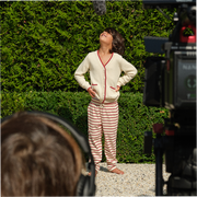 unisex cream and red stripe pant