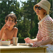 women's cream and red stripe rugby shirt