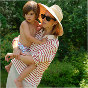 women's cream and red stripe rugby shirt