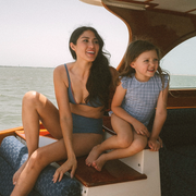 girls newport navy gingham ruffle cap sleeve one piece