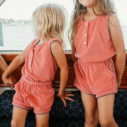 girls poppy red french terry romper