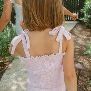 girls pink stripe smocked one piece