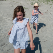 girls slate floral ruffle top and short set