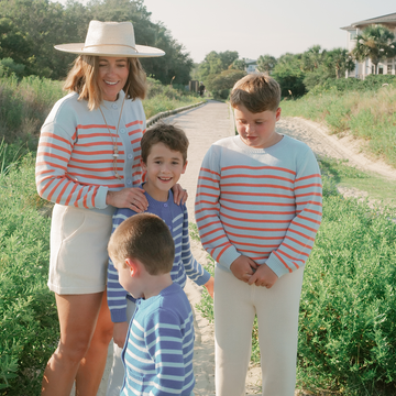 unisex light blue and peach stripe knit sweater