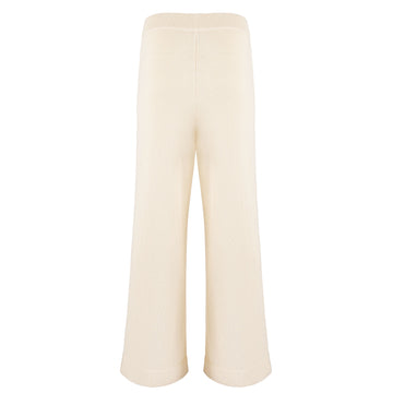 women's cream wide leg knit pant