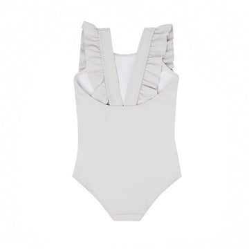 girls dove grey ruffle one piece