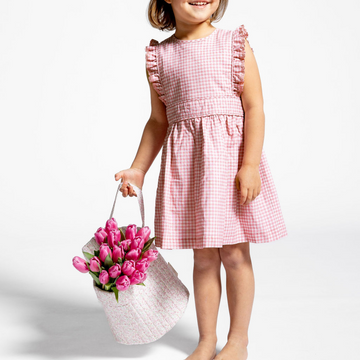 girls pink guava gingham pinafore dress