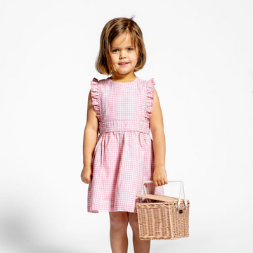 girls pink guava gingham pinafore dress