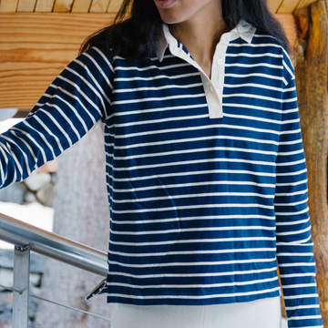 women's navy stripe rugby shirt