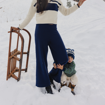 women's navy wide leg knit pant