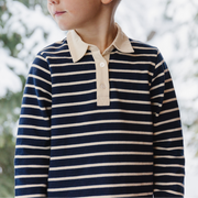 unisex navy and cream stripe rugby shirt