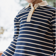 unisex navy and cream stripe rugby shirt