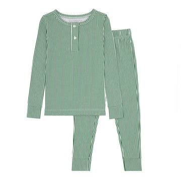 unisex hunter green stripe henley pima pajamas set