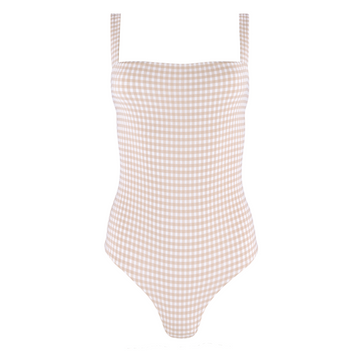 women's brown crinkle gingham low back one piece – minnow women's brown crinkle gingham low back one piece – minnow