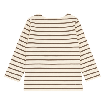 unisex brown and crème breton stripe long sleeve tee