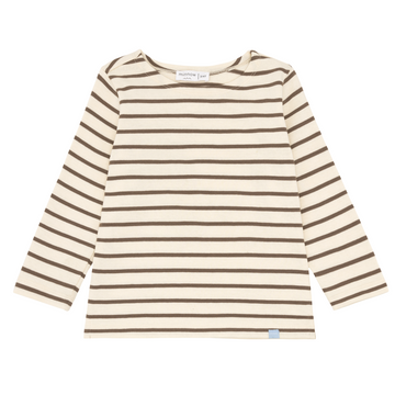 unisex brown and crème breton stripe long sleeve tee