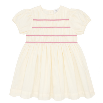 girls crème smocked puff sleeve dress