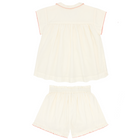 girls crème collared top with ruffle short set