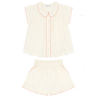 girls crème collared top with ruffle short set