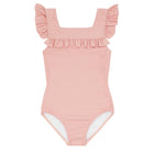 girls camellia pink dot square neck ruffle one piece