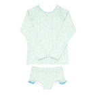 girls hibiscus ditsy rashguard set with ruffle edge swimshorts