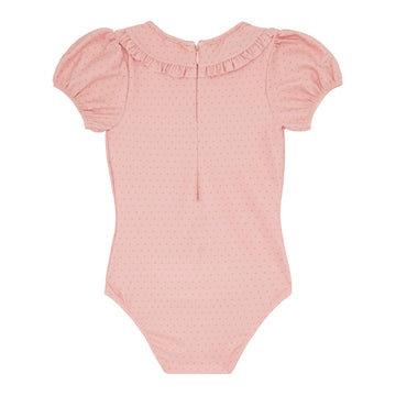 girls camellia pink dot puff sleeve one piece