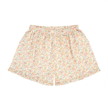 girls marigold floral woven ruffle shorts