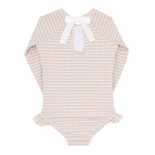 girls brown crinkle gingham rashguard one piece