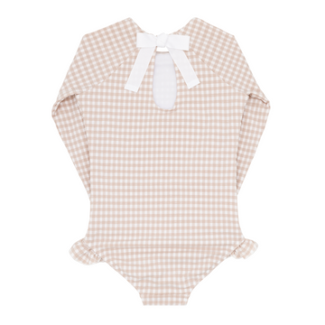 girls brown crinkle gingham rashguard one piece