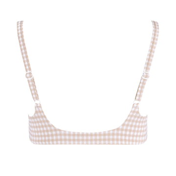 women's brown crinkle gingham bikini top