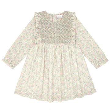 girls wildflower bouquet long sleeve ruffle pinafore dress