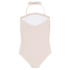 girls brown crinkle gingham halter one piece