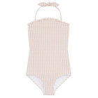 girls brown crinkle gingham halter one piece