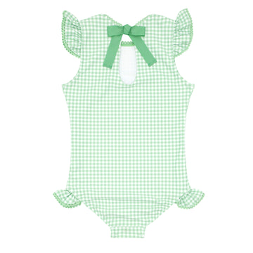 girls palm gingham ruffle cap sleeve rashguard one piece