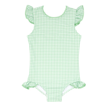 girls palm gingham ruffle cap sleeve rashguard one piece