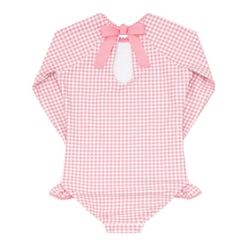 girls pink guava gingham rashguard one piece