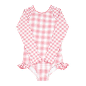 girls pink guava gingham rashguard one piece