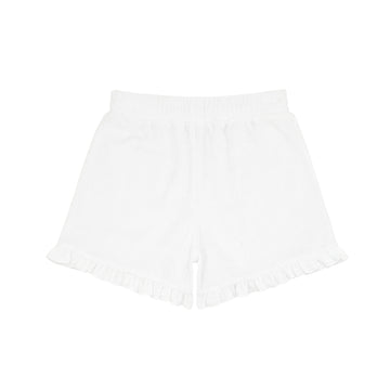 girls white ruffle french terry shorts